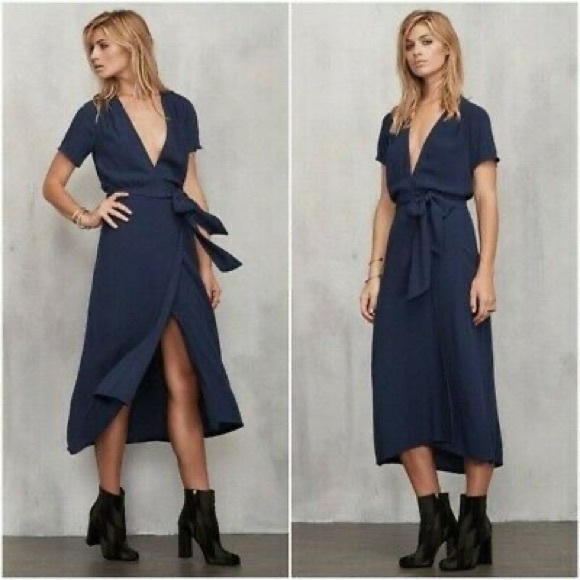 Reformation Peacock Blue Teal Wrap Dress - Picture 2 of 5